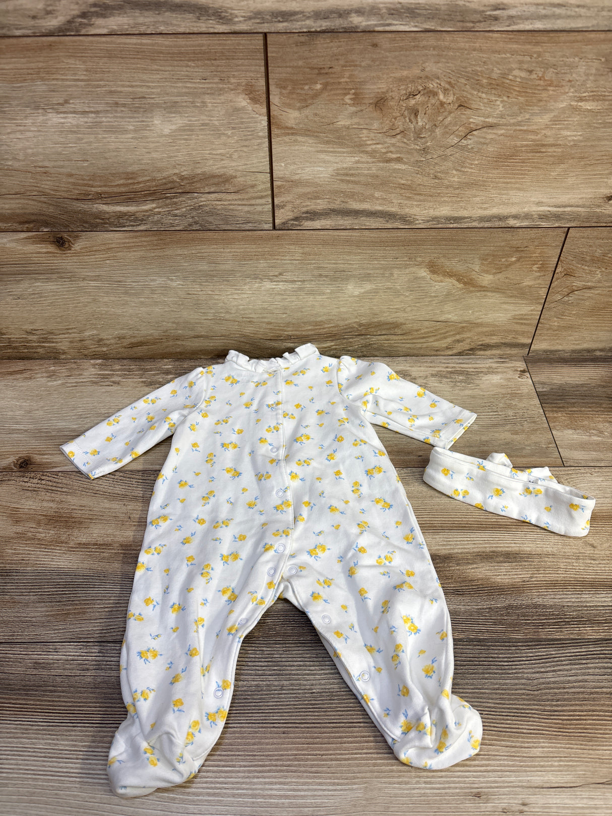 Little Me 2pc Smocked Footed Coverall & Headband Set White sz 3m