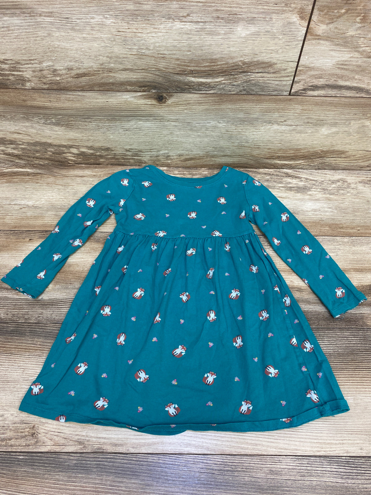 Old Navy Long Sleeve Fox Print Dress Teal sz 4T