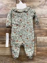 NEW Nicole Miller 2pc Ruffled Floral Sleeper & Hat Set Sage sz 0-3m