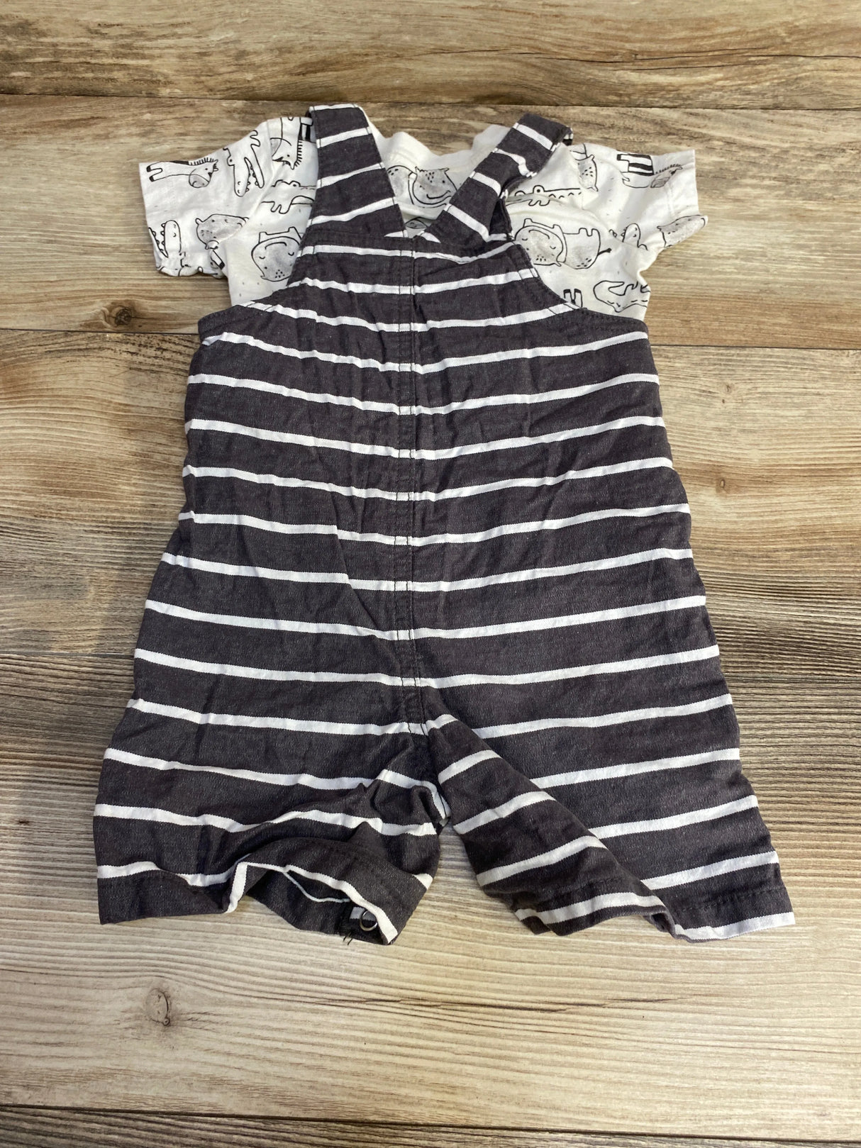 Carter's 2pc Animal Print Shirt & Striped Shortall White/Grey sz 12m