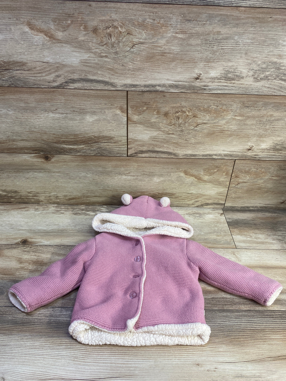 Baby Gap Sherpa Lined Hooded Knit Cardigan Sweater Pink sz 12-18m