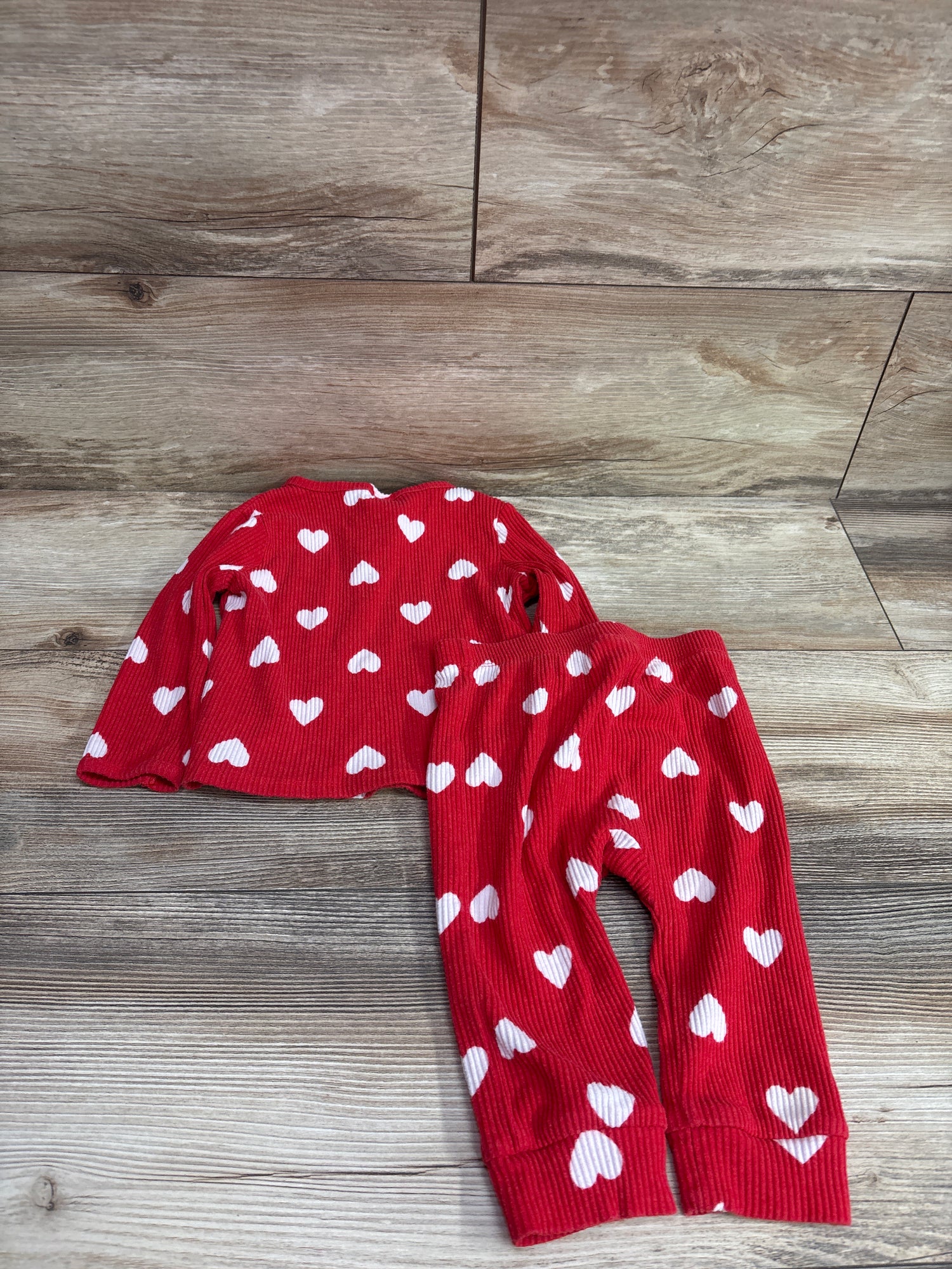 Cat & Jack 2pc Ribbed Heart Print Shirt & Pants Set Red sz 12m