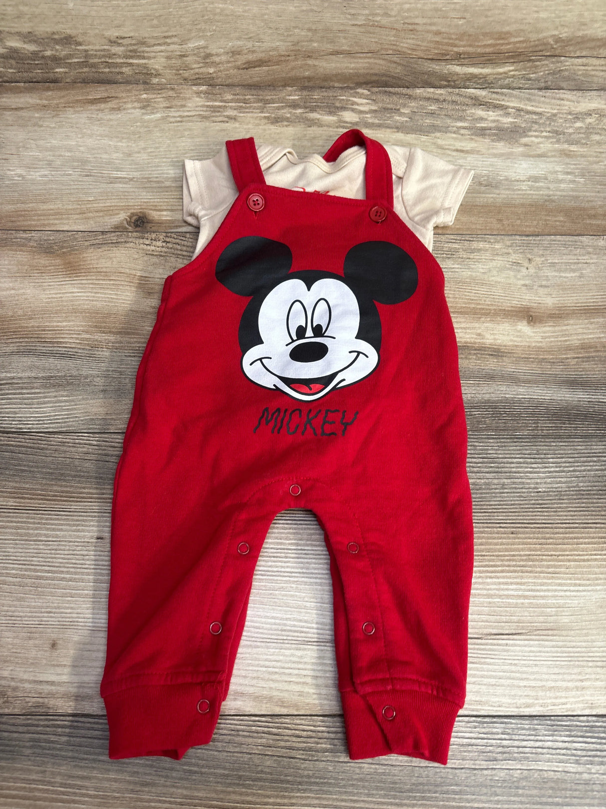 Disney Baby 2pc Mickey Mouse Overalls Set Beige sz 3-6m
