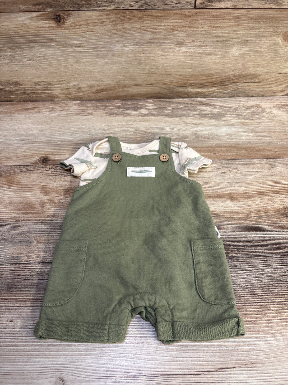 Rabbit + Bear Organic 2pc Alligator Shortall Set Cream sz 0-3m