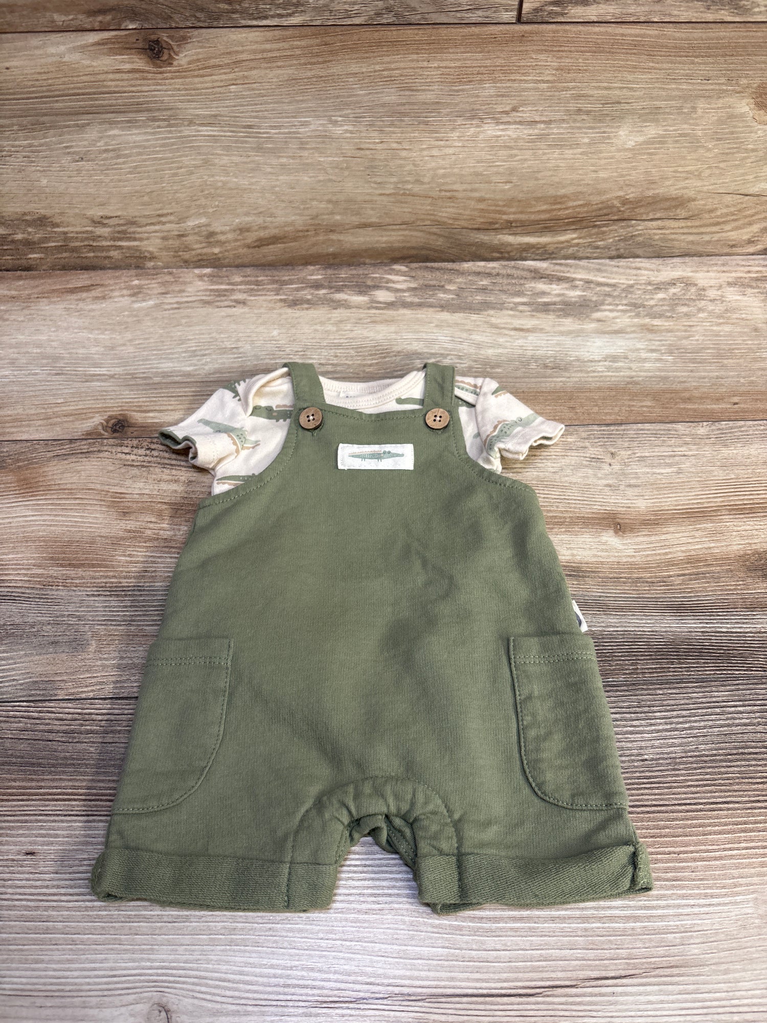 Rabbit + Bear Organic 2pc Alligator Shortall Set Cream sz 0-3m