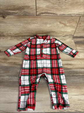 Red green white plaid baby pajamas with buttons, festive holiday sleepwear for infants