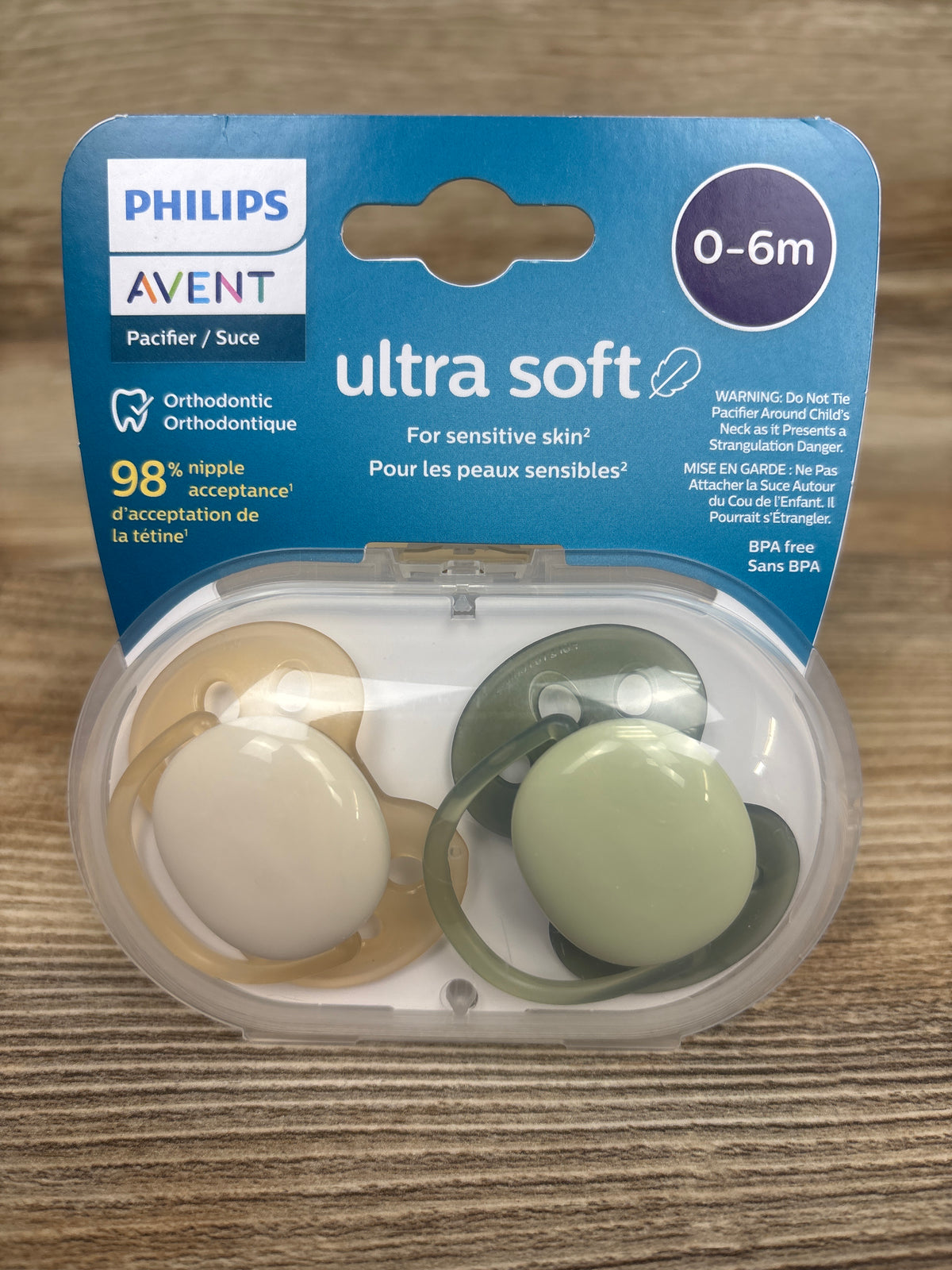NEW Philips Avent Ultra Soft 2pk Pacifiers Green/Orange 0-6m