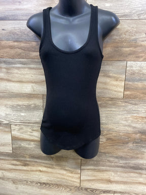 Black ribbed tank top for kids on mannequin with wood background