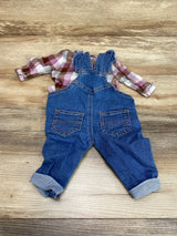 Carter's 2pc Plaid Top & Denim Overalls Purple sz Newborn