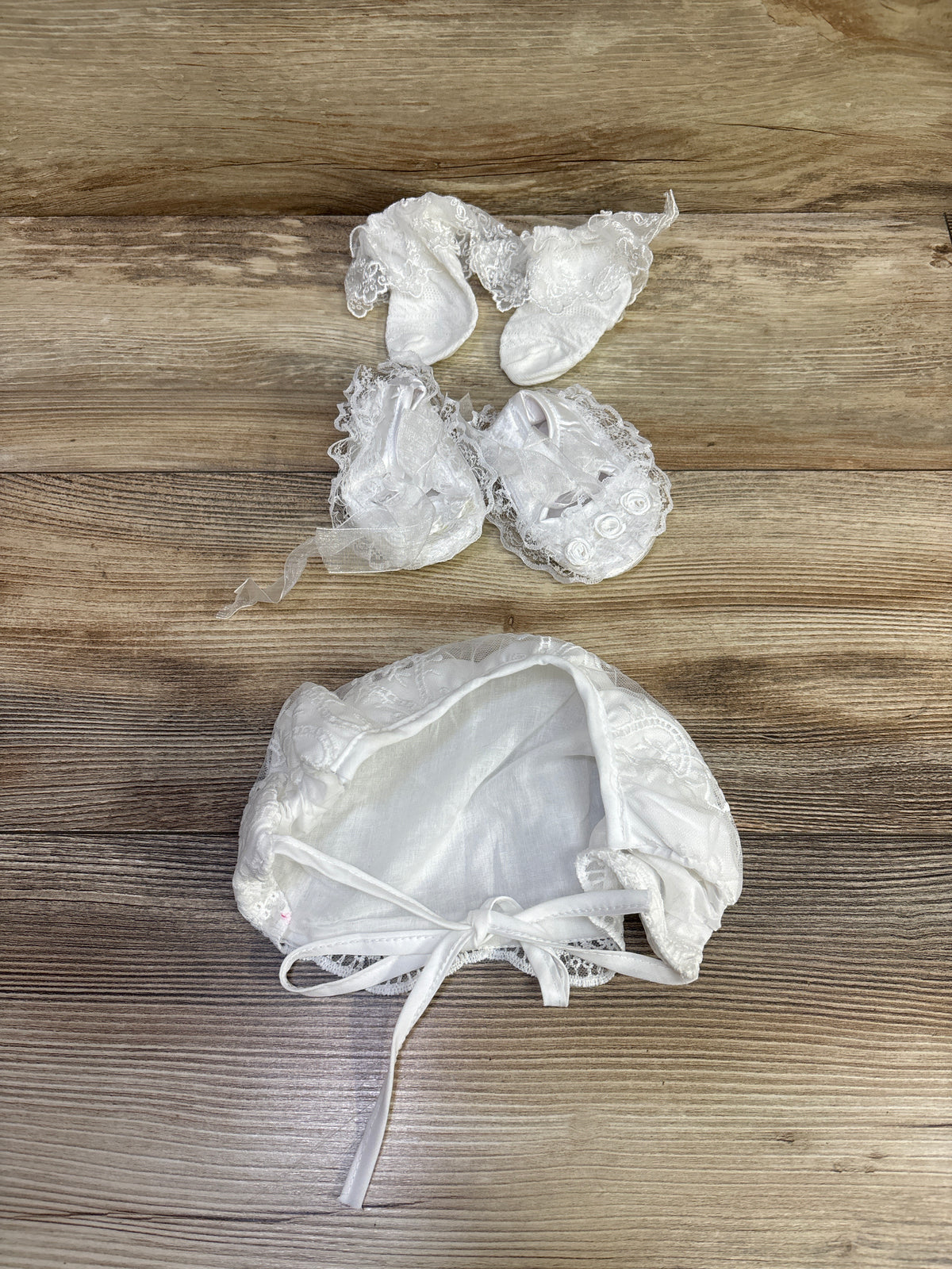 NEW A & J Designs 4pc Lace Christening Baptism Dress Set White sz 3m