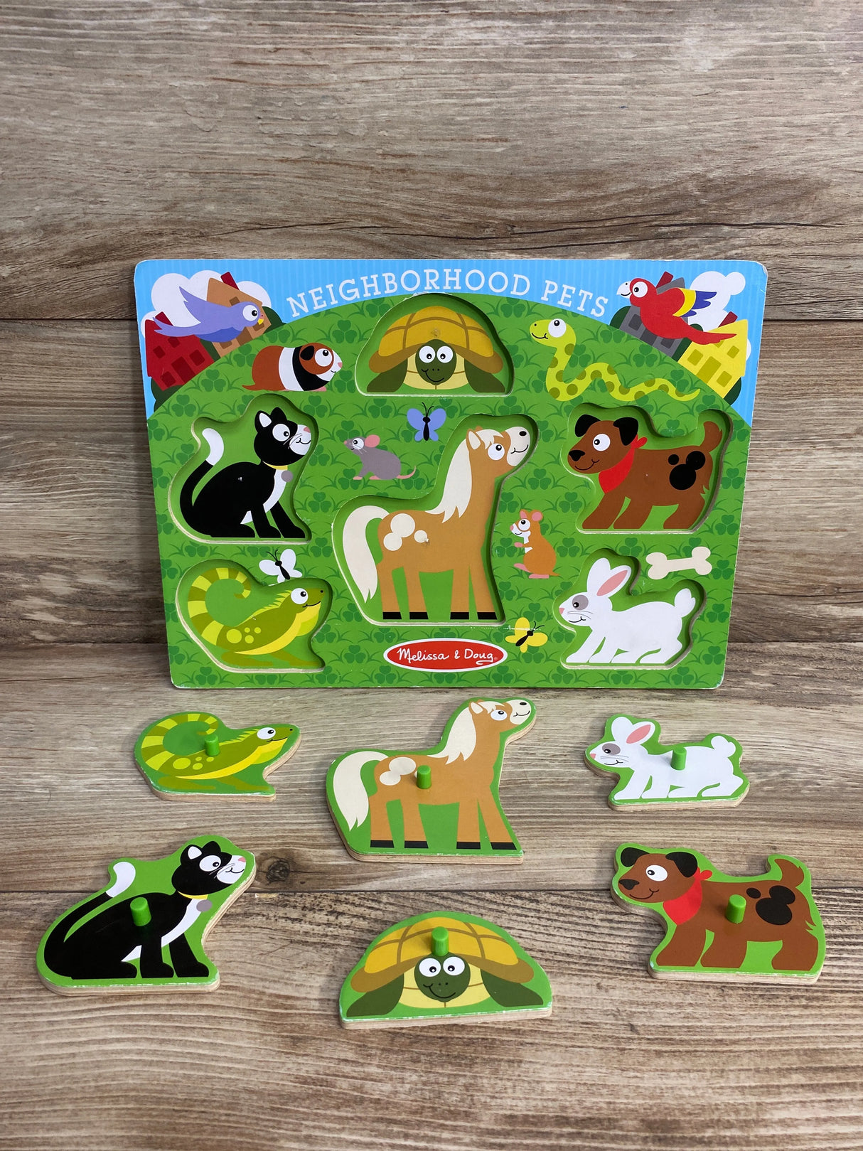 Melissa & Doug Neighborhood Pets Wooden Peg Puzzle 6Pc