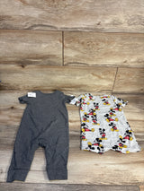 NEW Disney Baby 2pc Mickey Mouse Shortie Romper & Jumpsuit Grey sz 3-6m