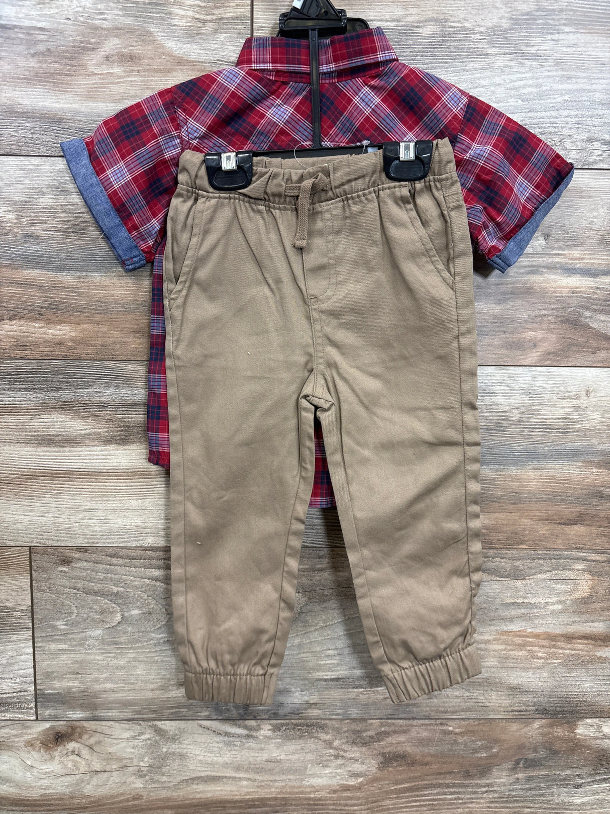 NEW Ben Sherman 2pc Plaid Button Up & Khaki Pants Set sz 24m