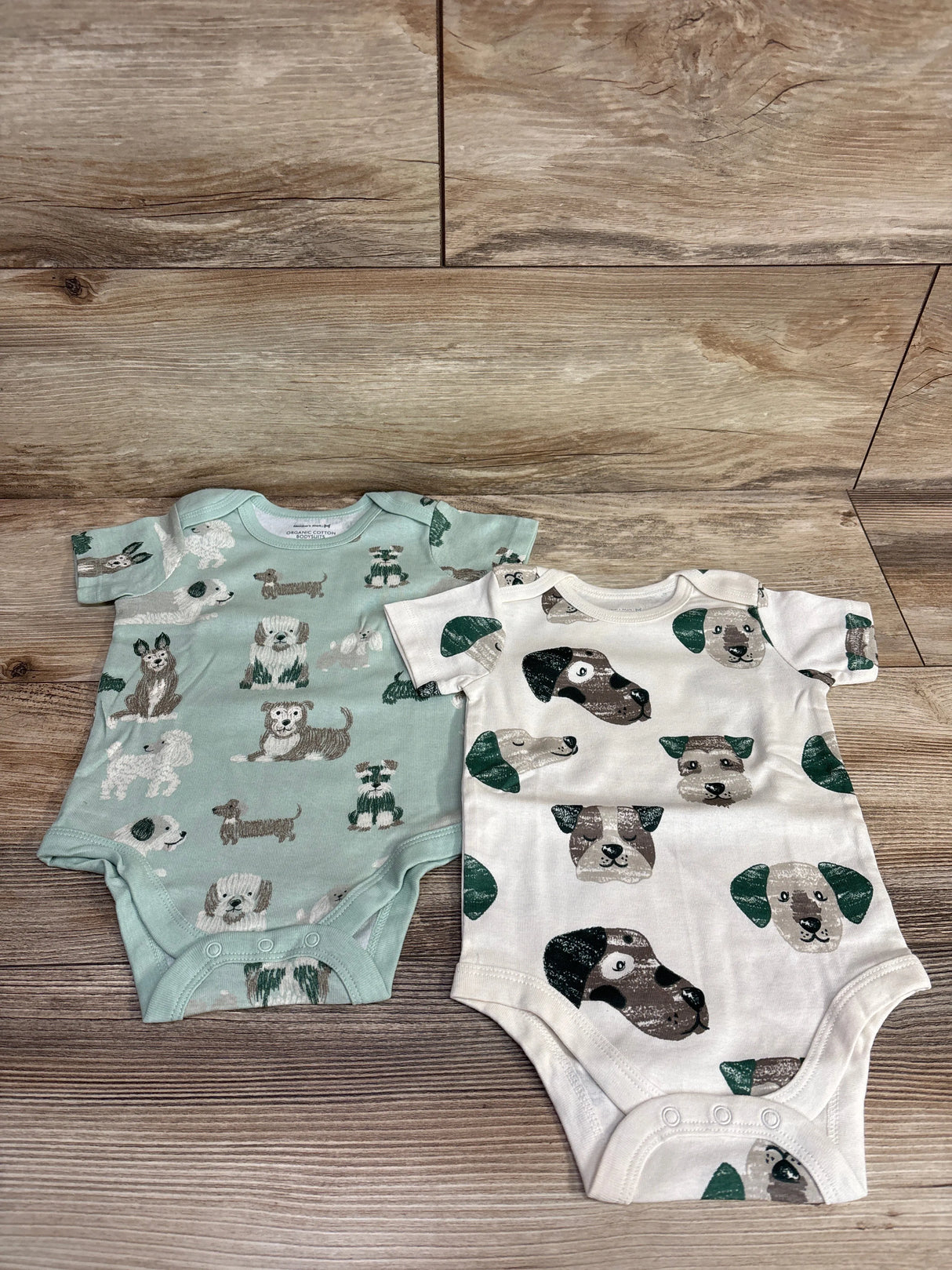 NEW Member's Mark Organic 3pc Puppy Print Bodysuit Set Mint sz 6m