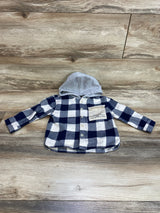 Zara Hooded Plaid Shirt Grey/Blue sz 12-18m