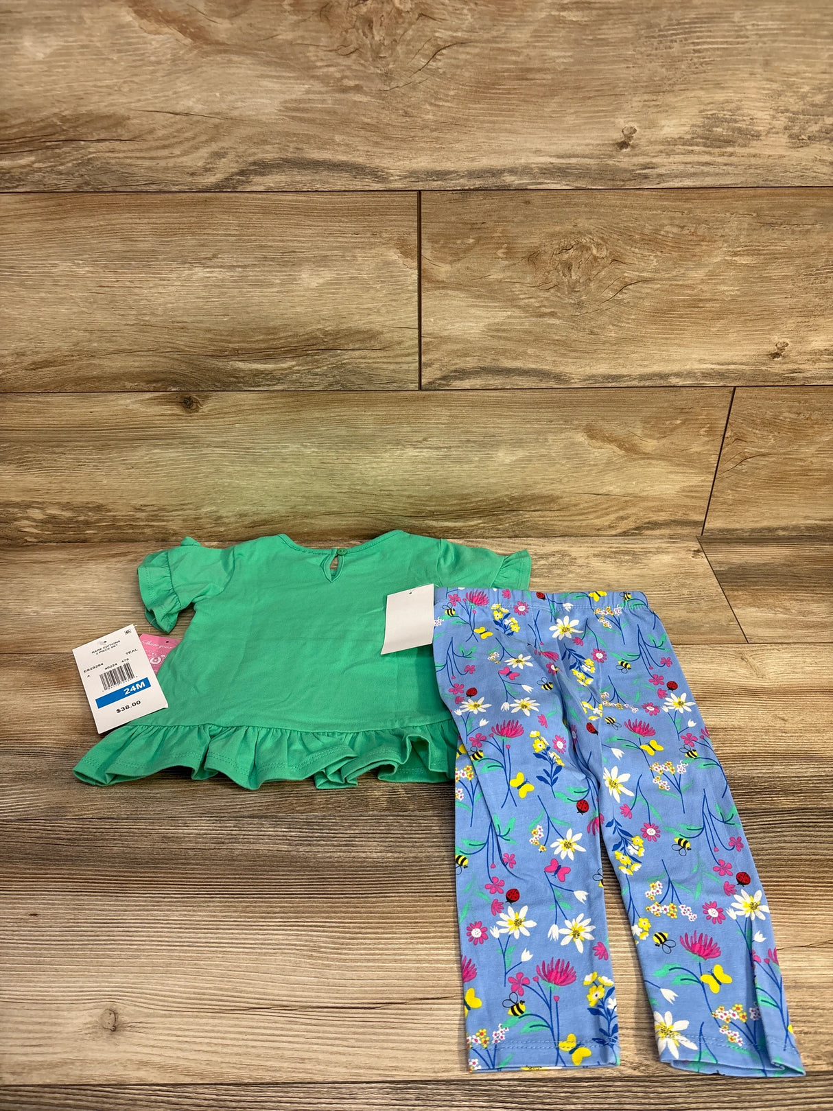NEW Rare Editions Hello Spring Shirt & Pants Set Green sz 24m