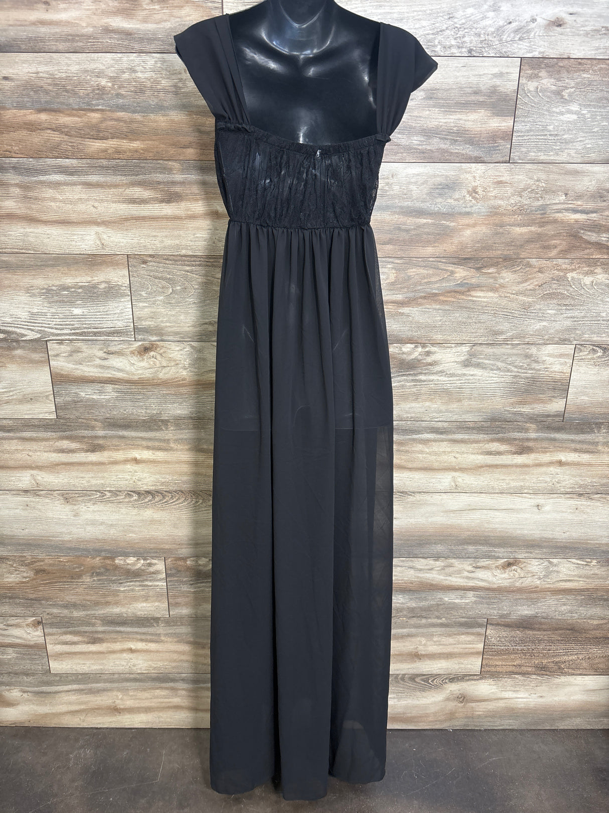 Maternity Sheer Open-Belly Lace Photoshoot Dress Black sz Small