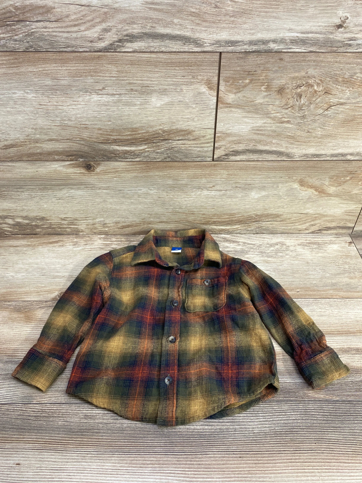 Old Navy Plaid Button Up Shirt Tan sz 2T