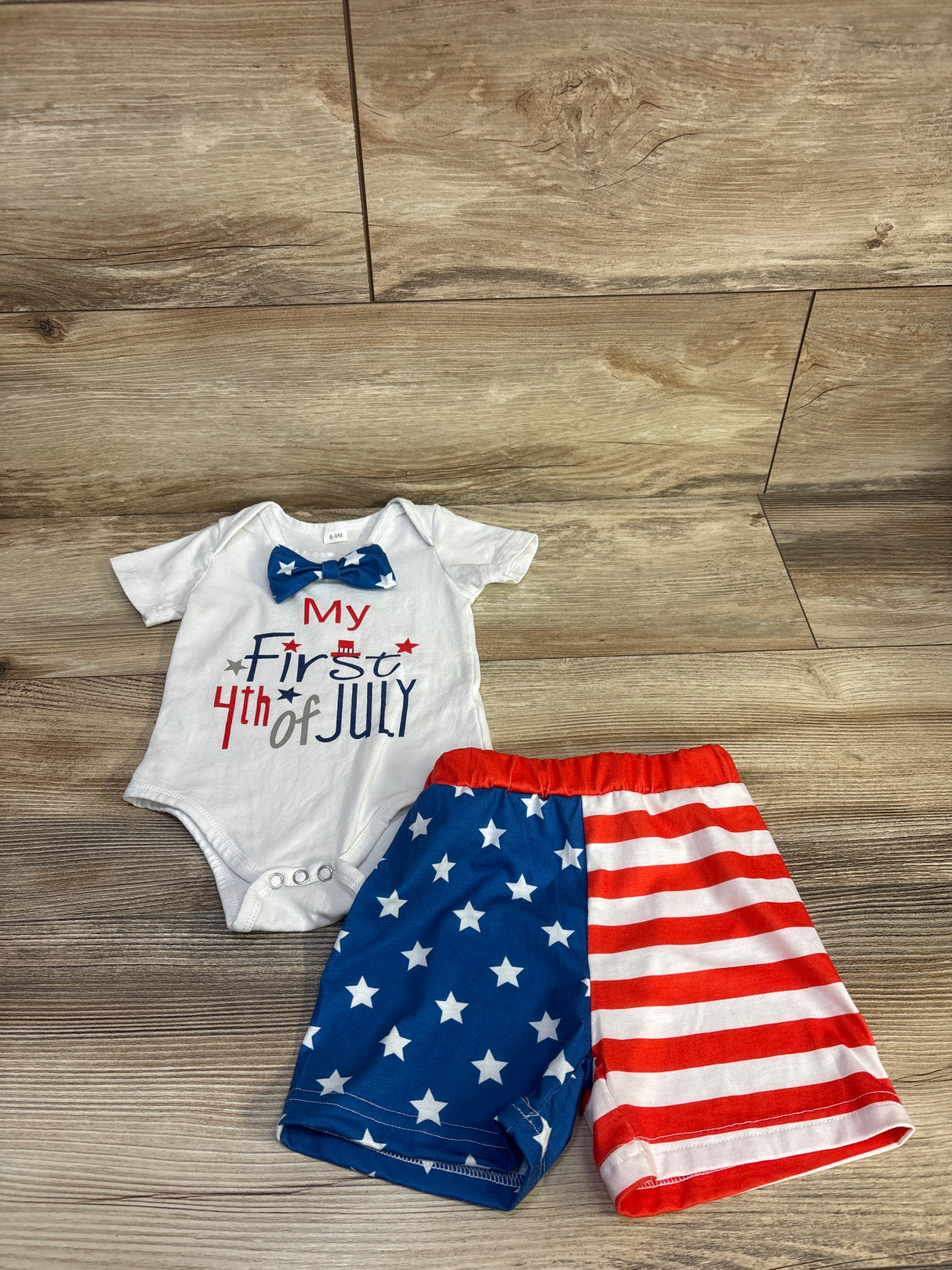 Iwemek 2pc My First 4th of July Bodysuit & Shorts Set White sz 6-9m