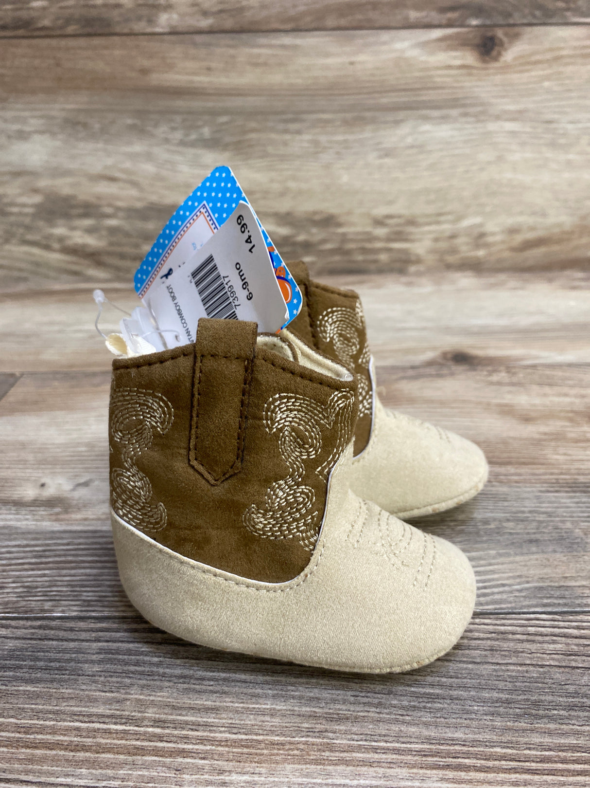 NEW Stepping Stones Soft Sole Cowboy Boots, Beige sz 3c
