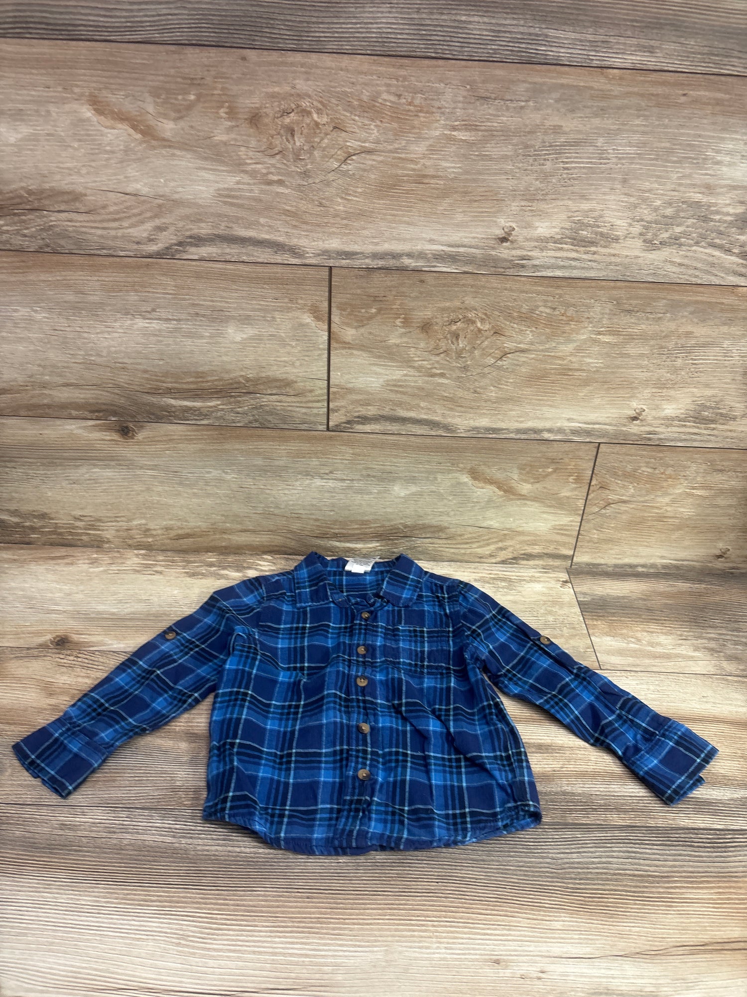 Okie Dokie Plaid Button-Up Shirt Blue sz 3T