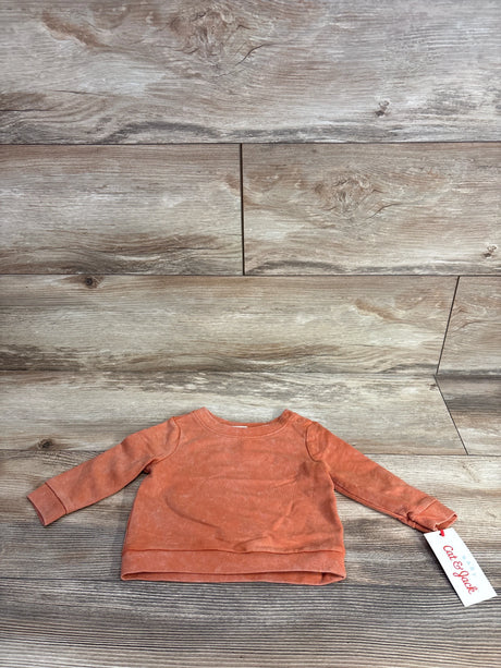 Rust orange Cat & Jack toddler long sleeve shirt with tag on wood background