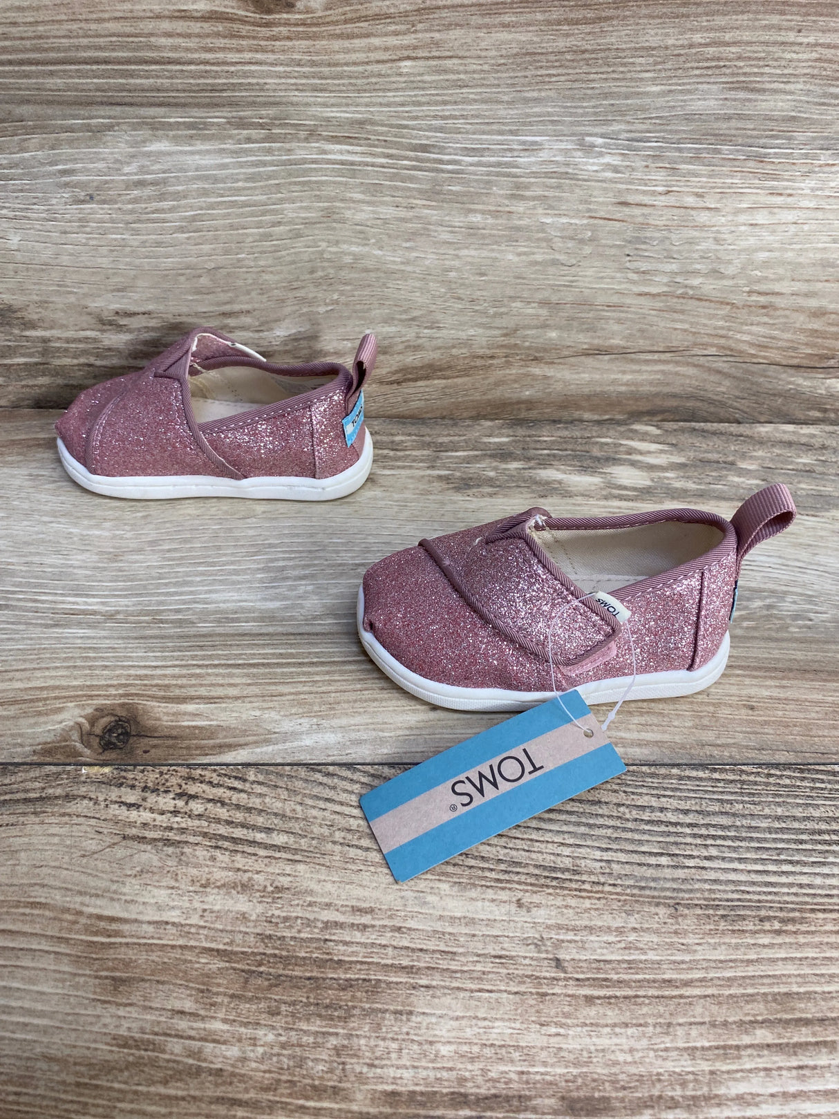 NEW Toms Tiny Alpargata Pink Glitter Sz 4c