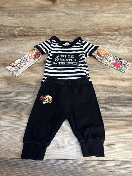 2pc Just Did 9 Months Bodysuit & Pants Black sz 0-3m - Me n Mommy To Be