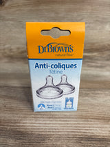 NEW Dr Brown's Wide Neck Baby Bottle Nipple, Level 2 Medium Flow 2pk