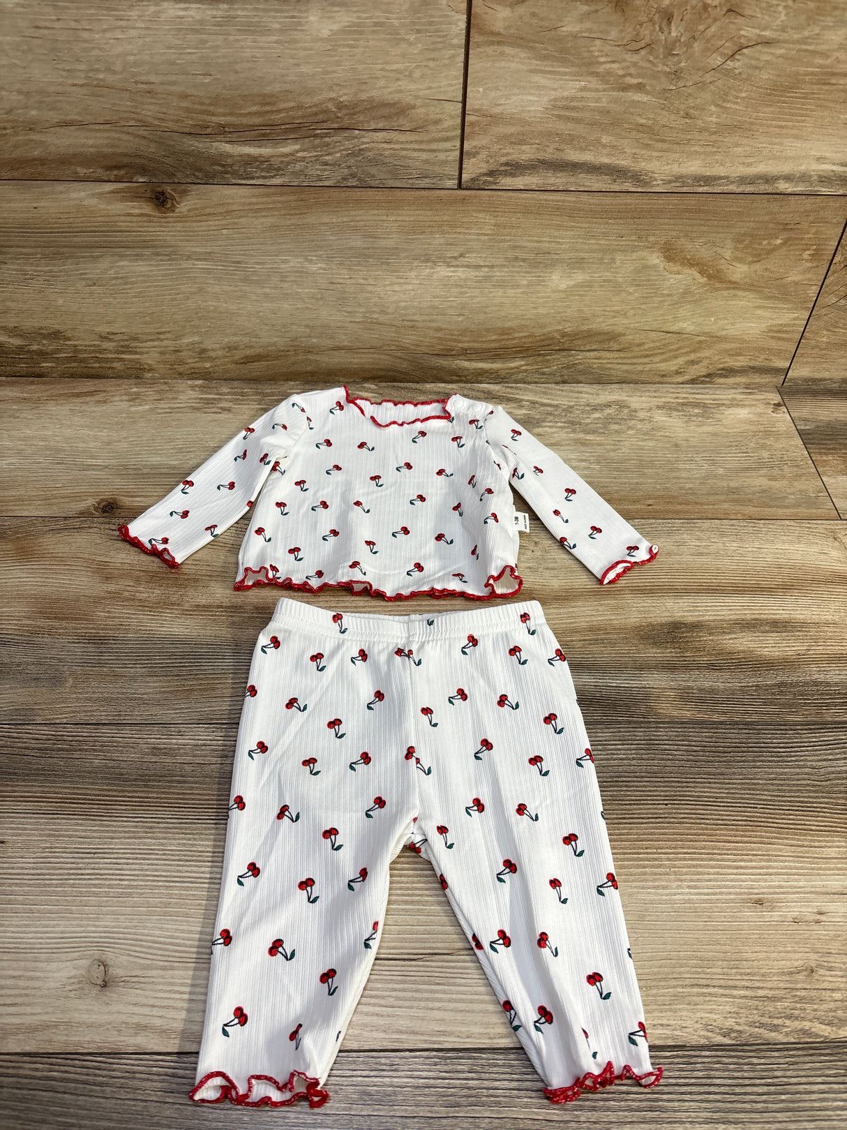 Shein 2pc Cherry Print Shirt & Pants set White sz 1-3m