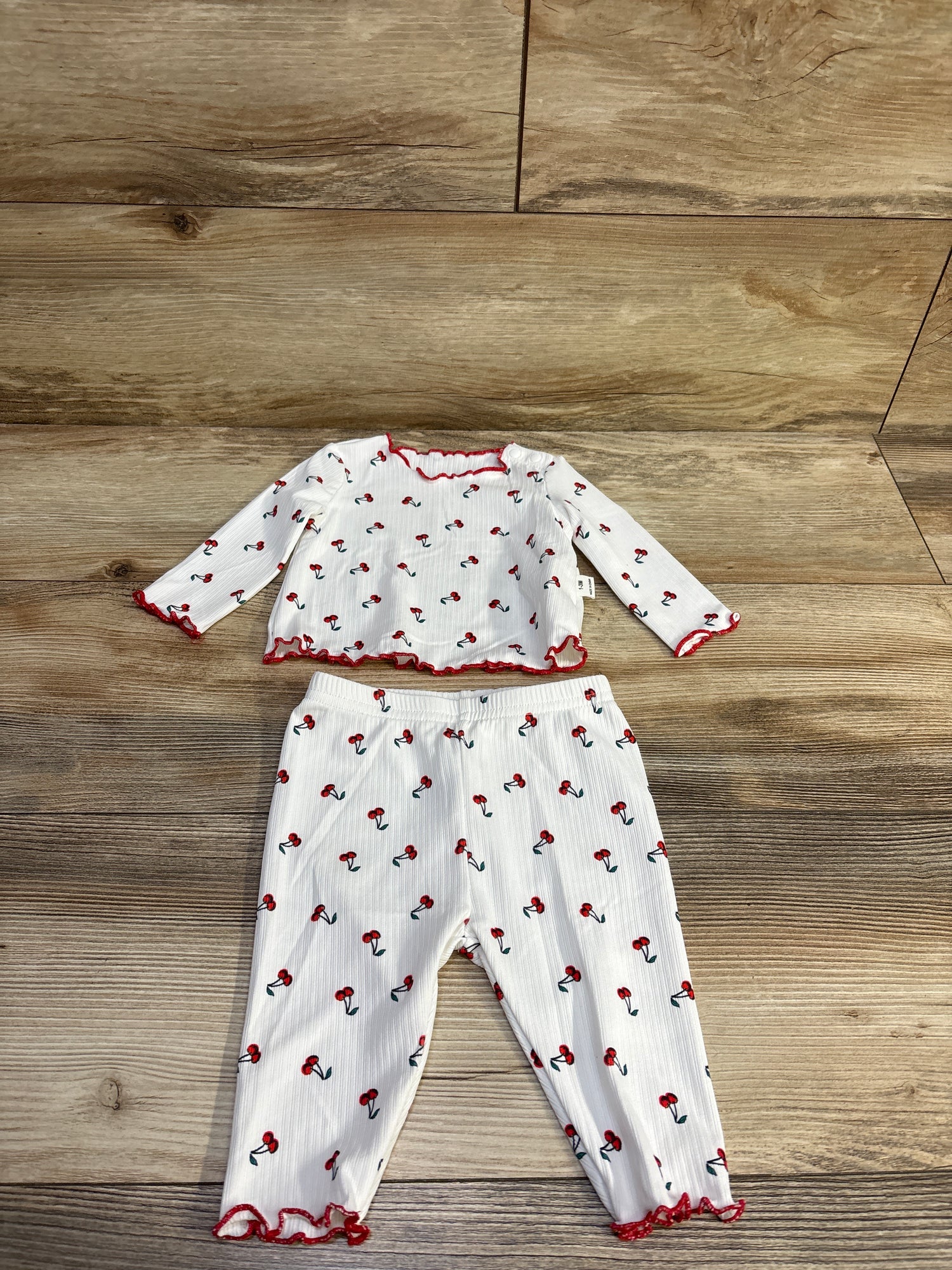 Shein 2pc Cherry Print Shirt & Pants set White sz 1-3m