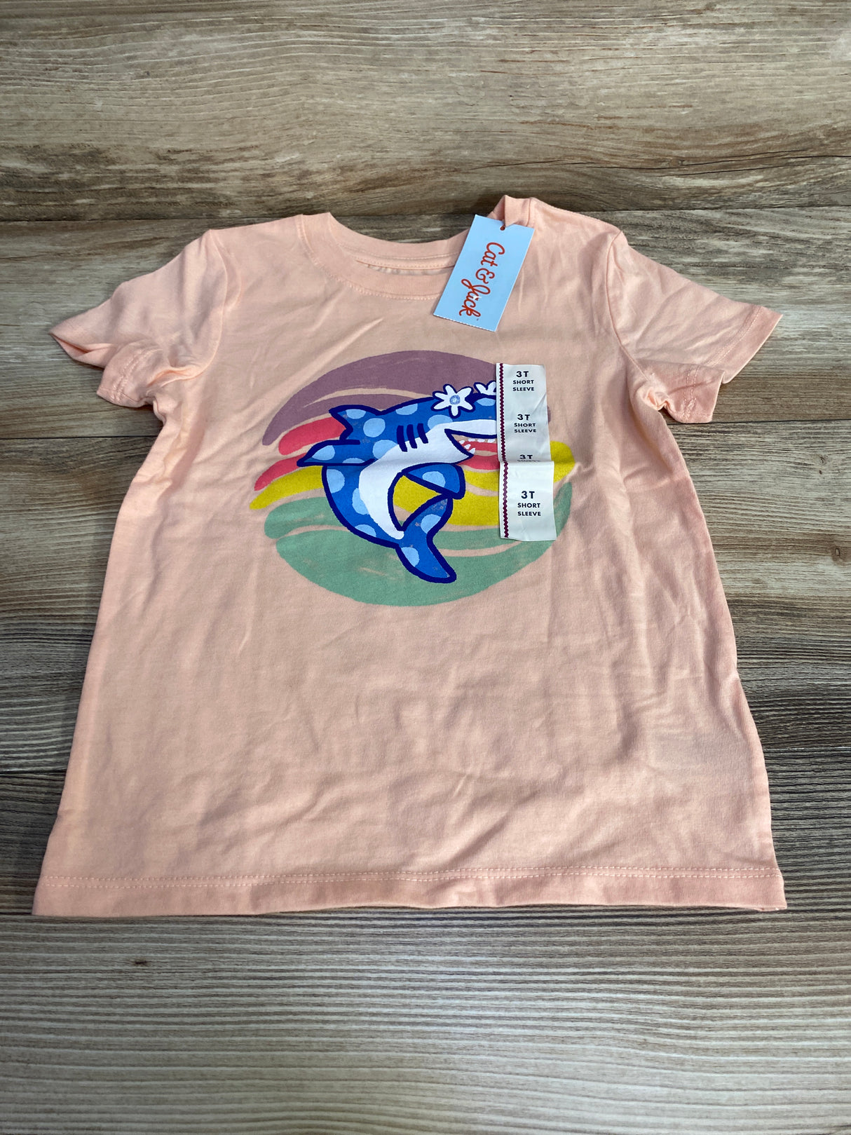 NEW Cat & Jack Shark Shirt Peach sz 3T