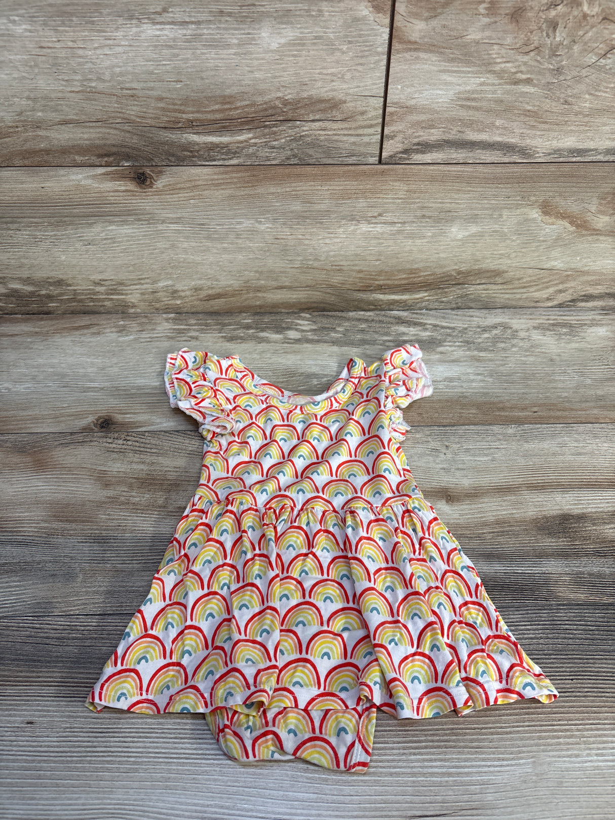 Play by Little Sleepies Rainbows Flutter Twirl Bodysuit Dress Ivory sz 12-18m