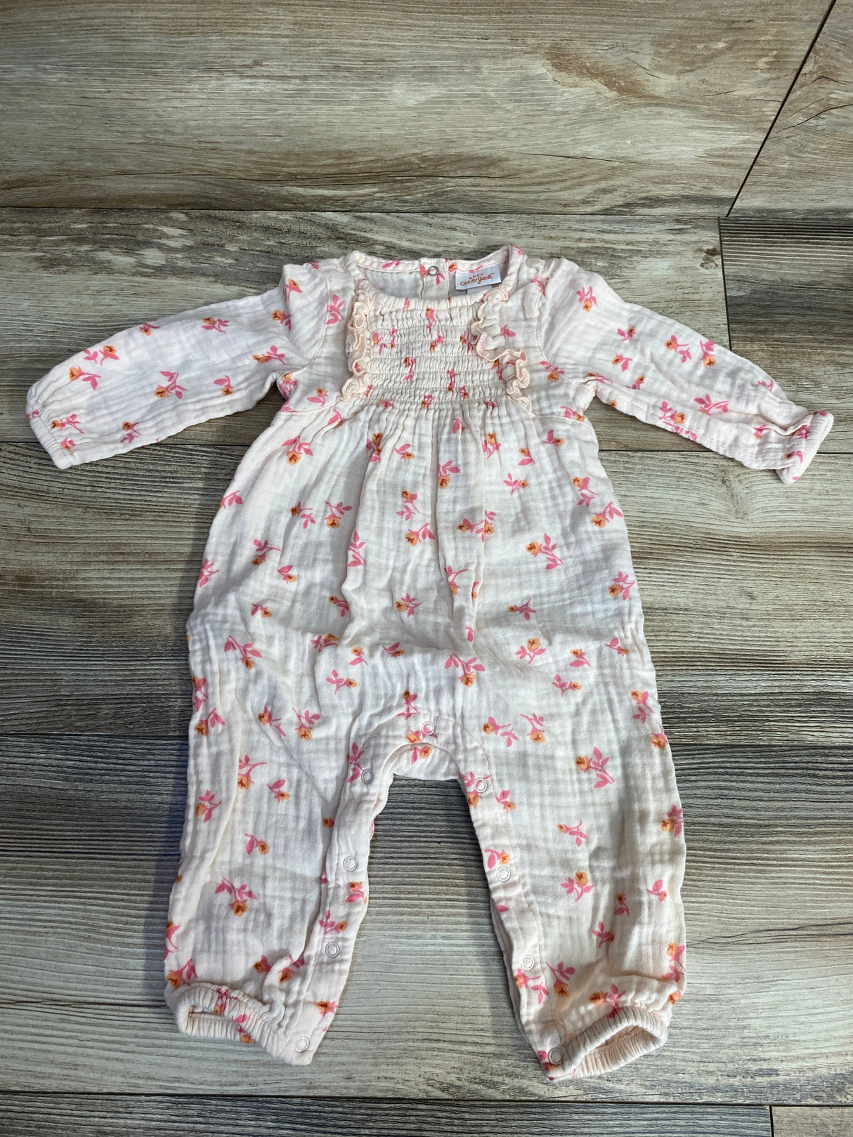 Cat & Jack Floral Smocked Coverall Pink sz 6-9m