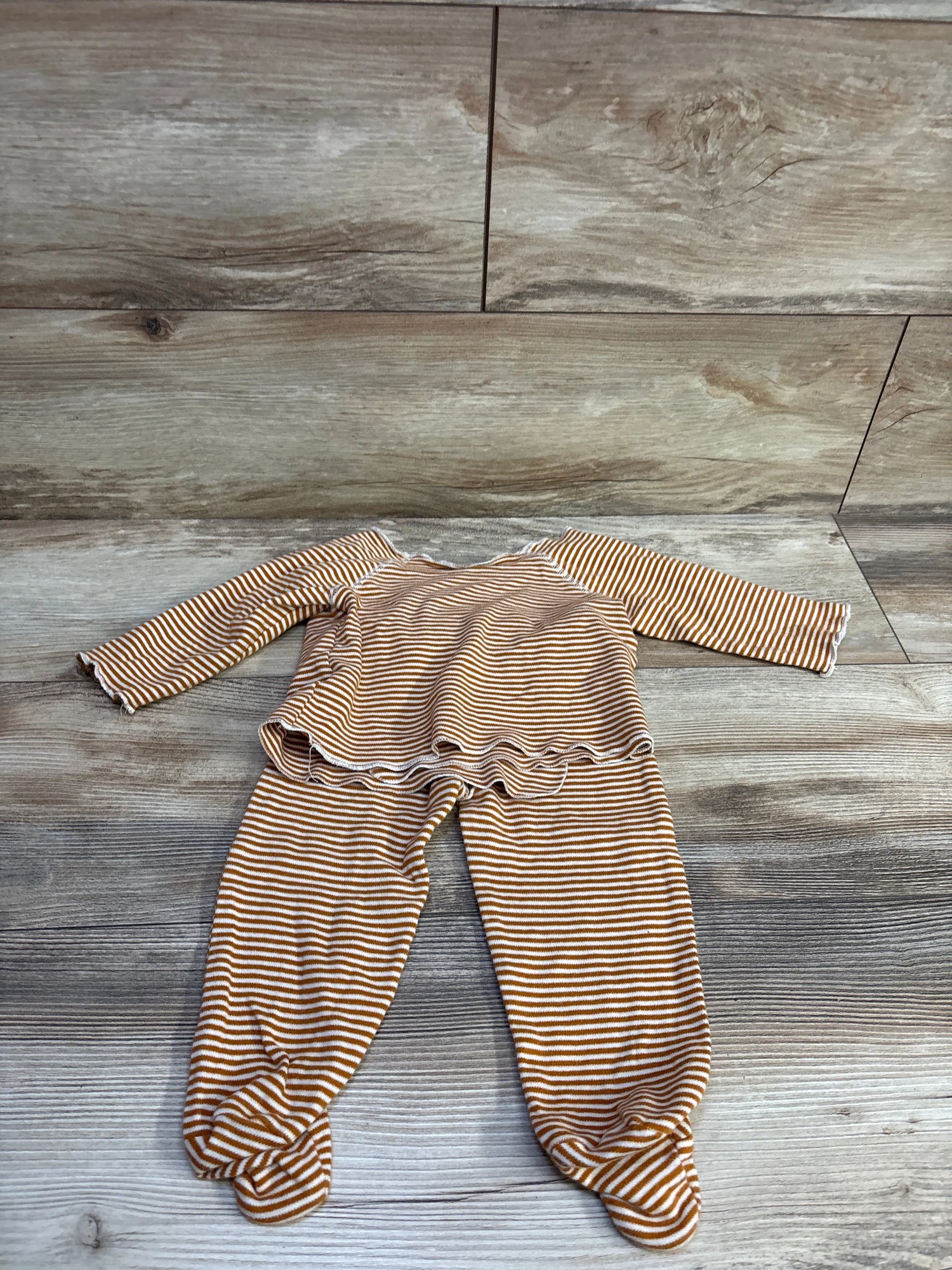 Oliver & Rain 2pc Striped Shirt & Footed Pants Set Orange sz 9m
