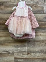 NEW Little Lass 4pc Plush Dress Coat, Dress, Bloomers, & Headband Set Pink sz 0/3m
