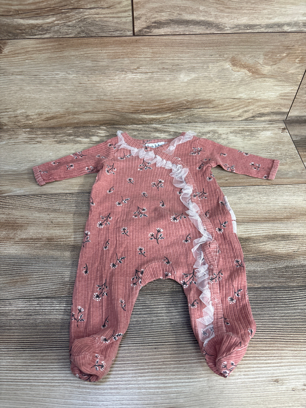 Nicole Miller Floral Ribbed Tulle Coverall Pink sz 0-3m
