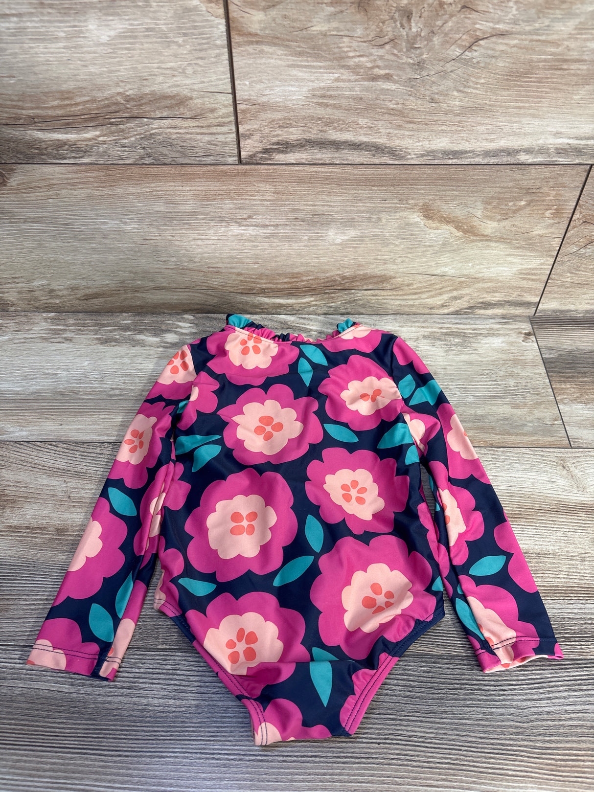 Just One You 1pc Floral Rash Guard Swimsuit Pink sz 2T