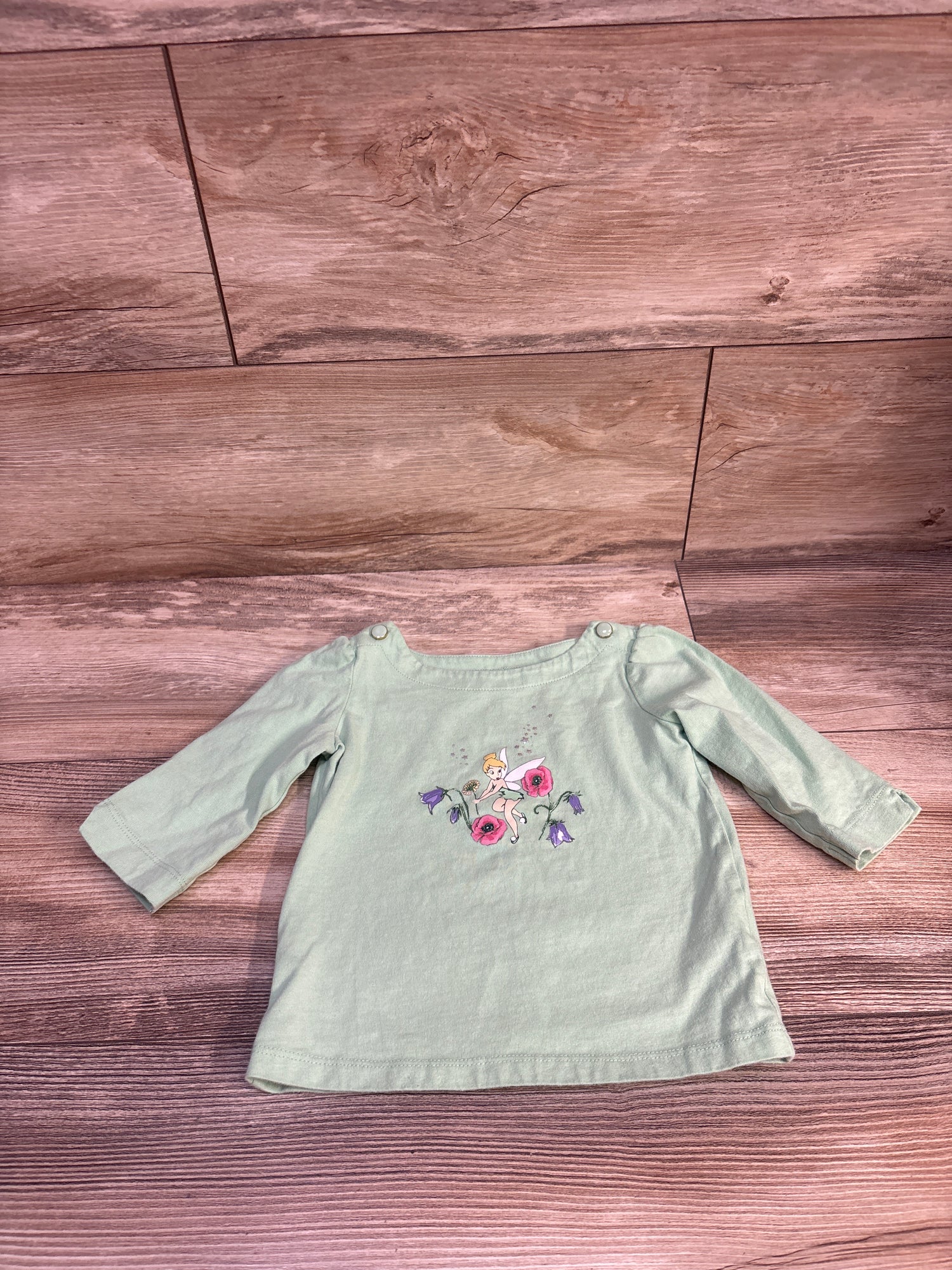 Janie & Jack Disney Tinker Bell Flower Long Sleeve Shirt Green sz 18-24m