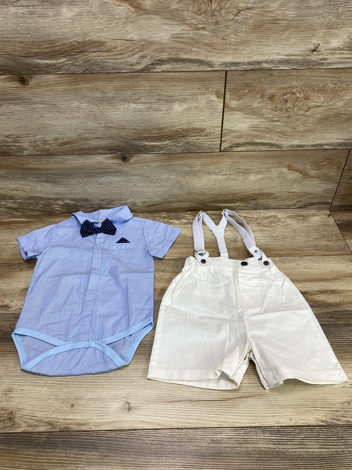 3pc Bodysuit Suspender Short Set Blue sz 12-18m