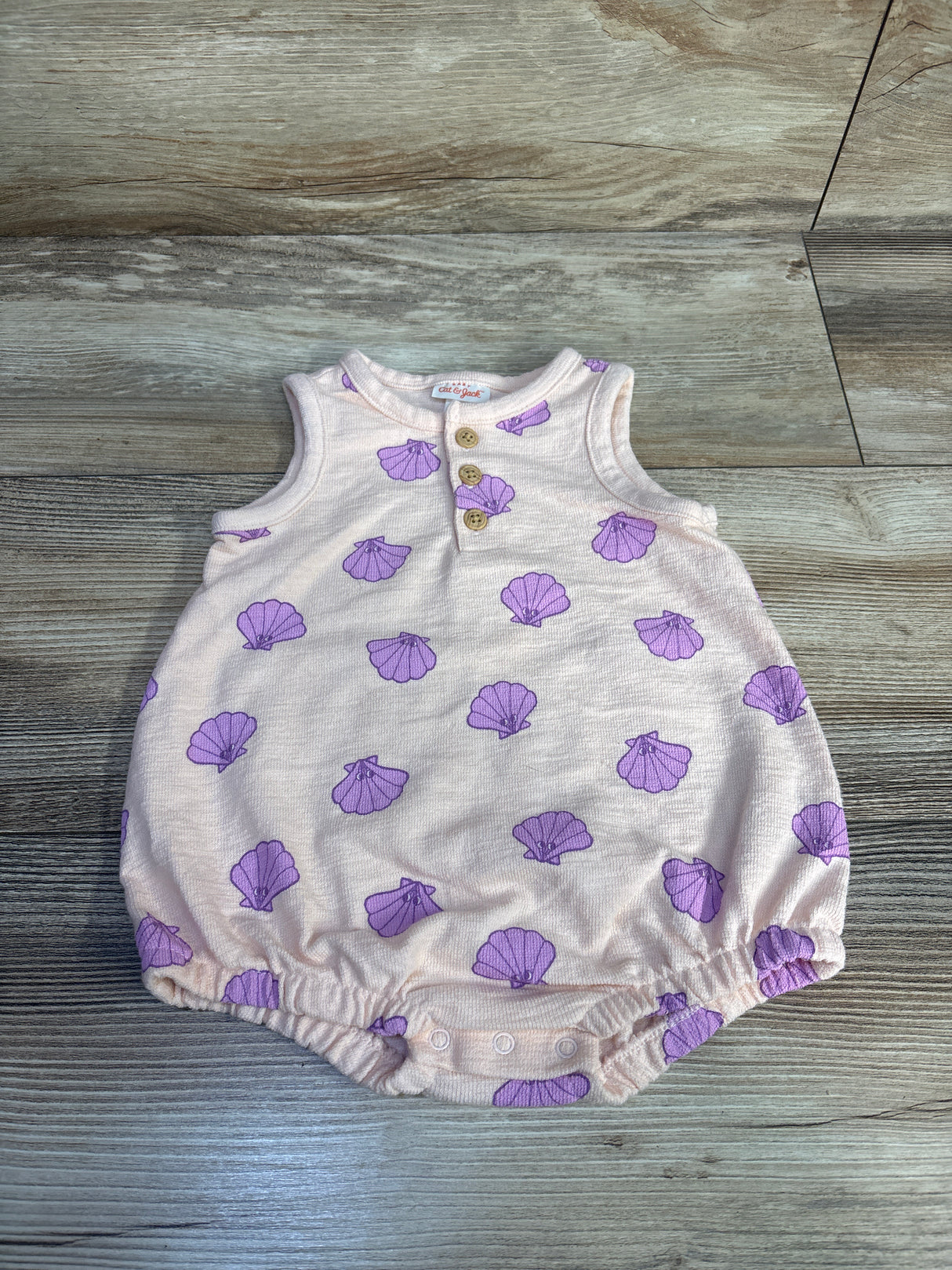 Cat & Jack Shell Print Henley Bubble Romper Pink sz 3-6m