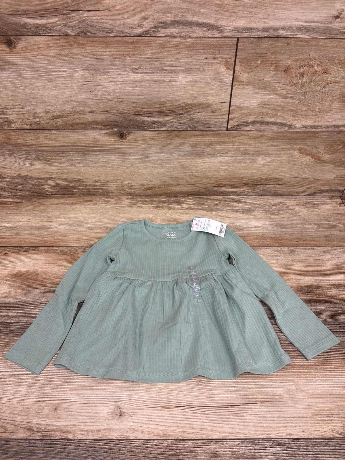NEW Carter's Ribbed Long Sleeve Peplum Top Green sz 3T