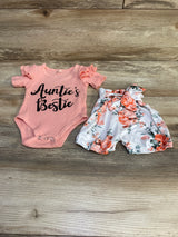 2pc Auntie's Bestie Bodysuit & Shorts Pink sz 3-6m