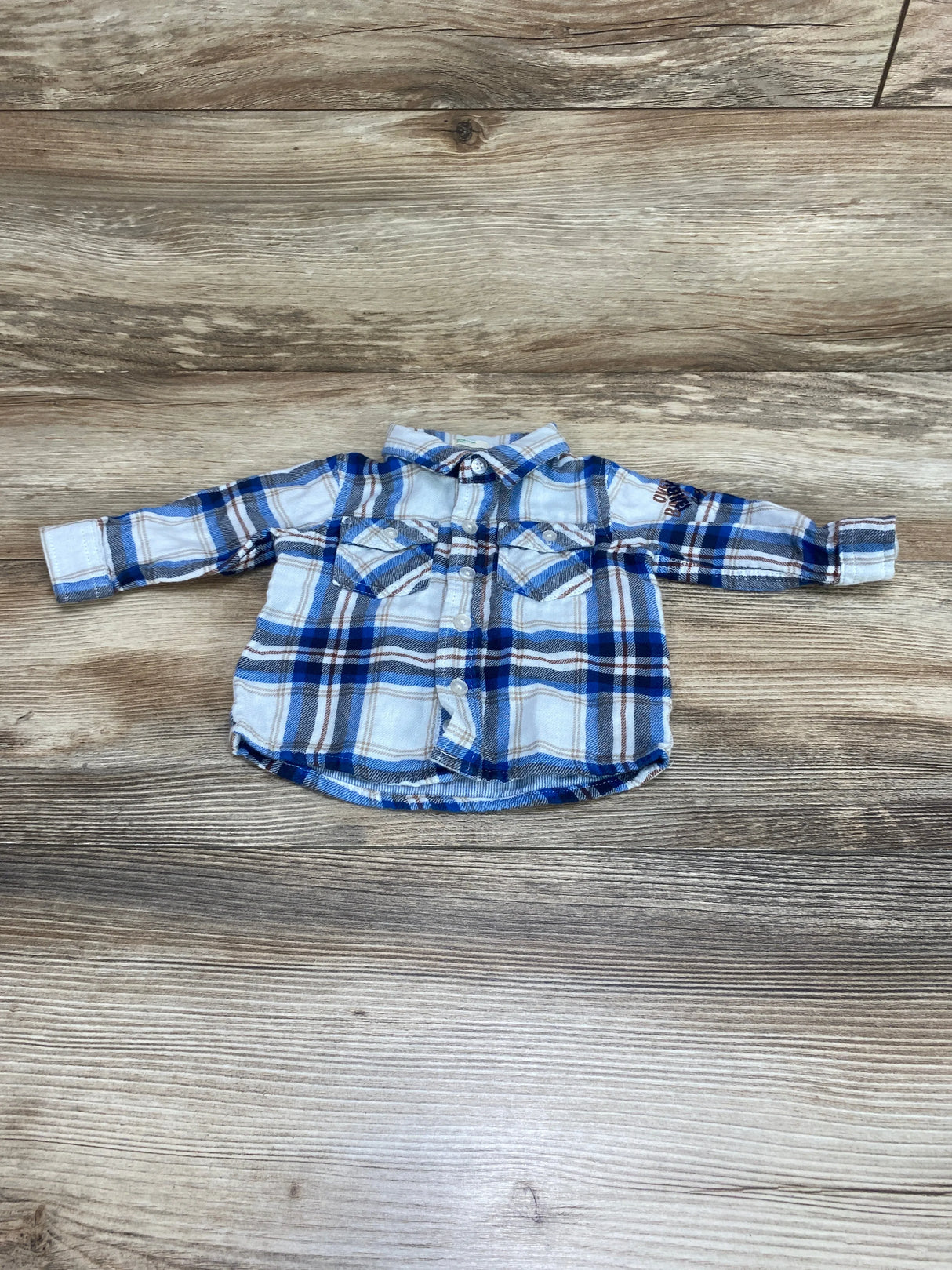 Benetton Baby Plaid Button Up Shirt Blue sz 1-3m