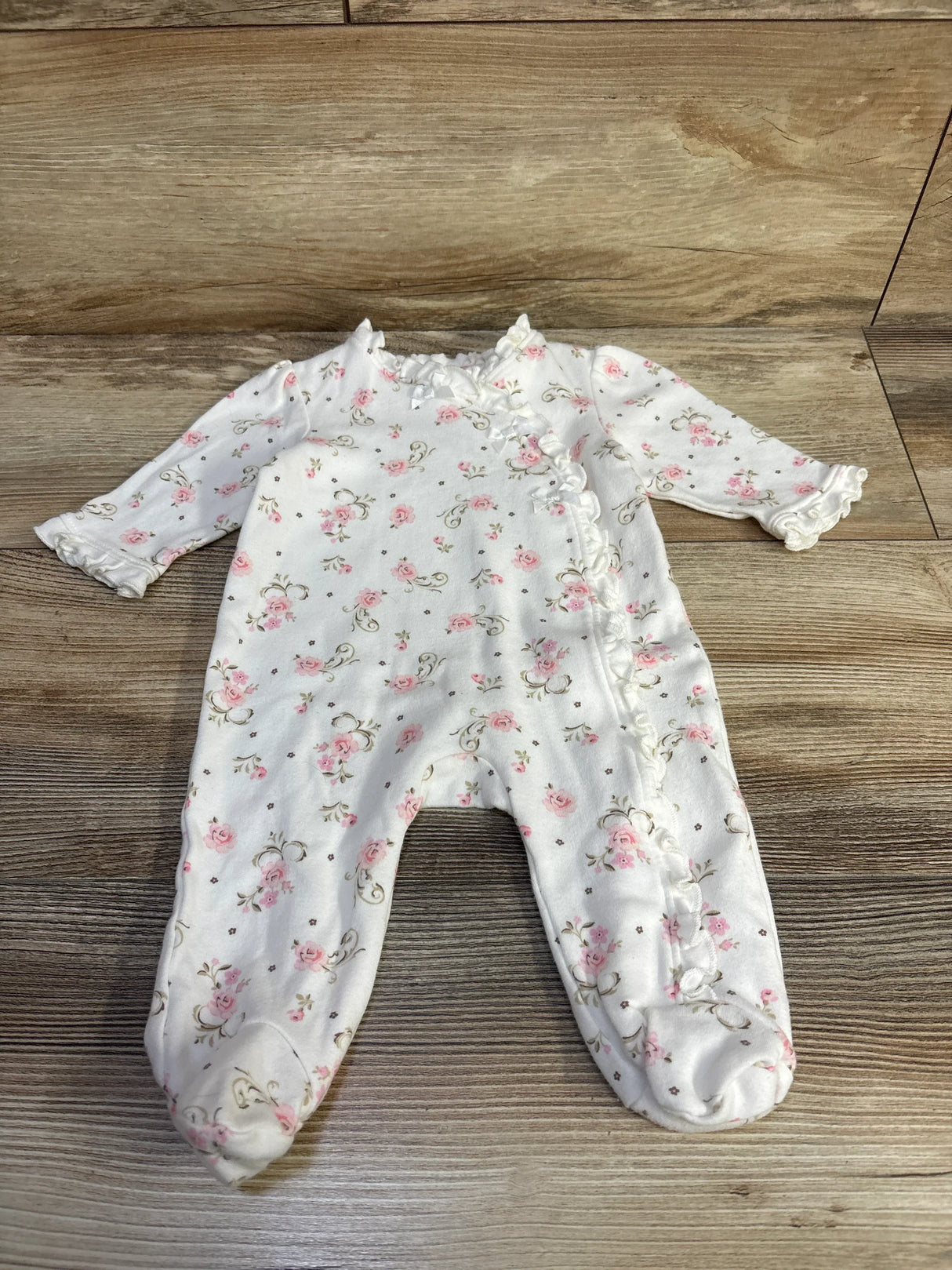 Little Me Floral Side Snap Ruffle Footed Coverall White sz 3m