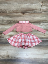 Pink Velvet Girls Pink Long Sleeve Crop Top and Plaid Skirt Set sz 2T