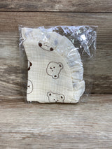 NEW Ruffle Cotton Baby Bib Bears Print Cream