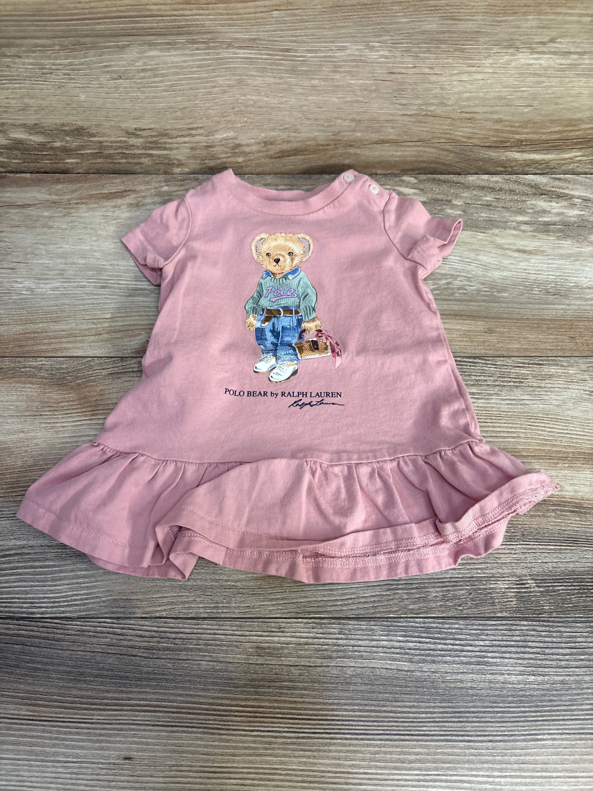 Ralph Lauren Polo Bear Jersey T-Shirt Dress/Tunic Pink sz 3m
