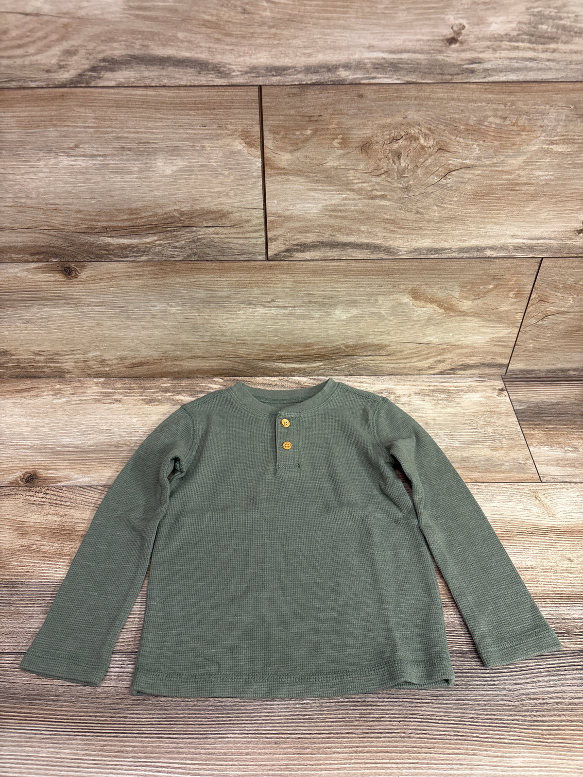 Jumping Beans Waffle Knit Henley Shirt Green sz 3T
