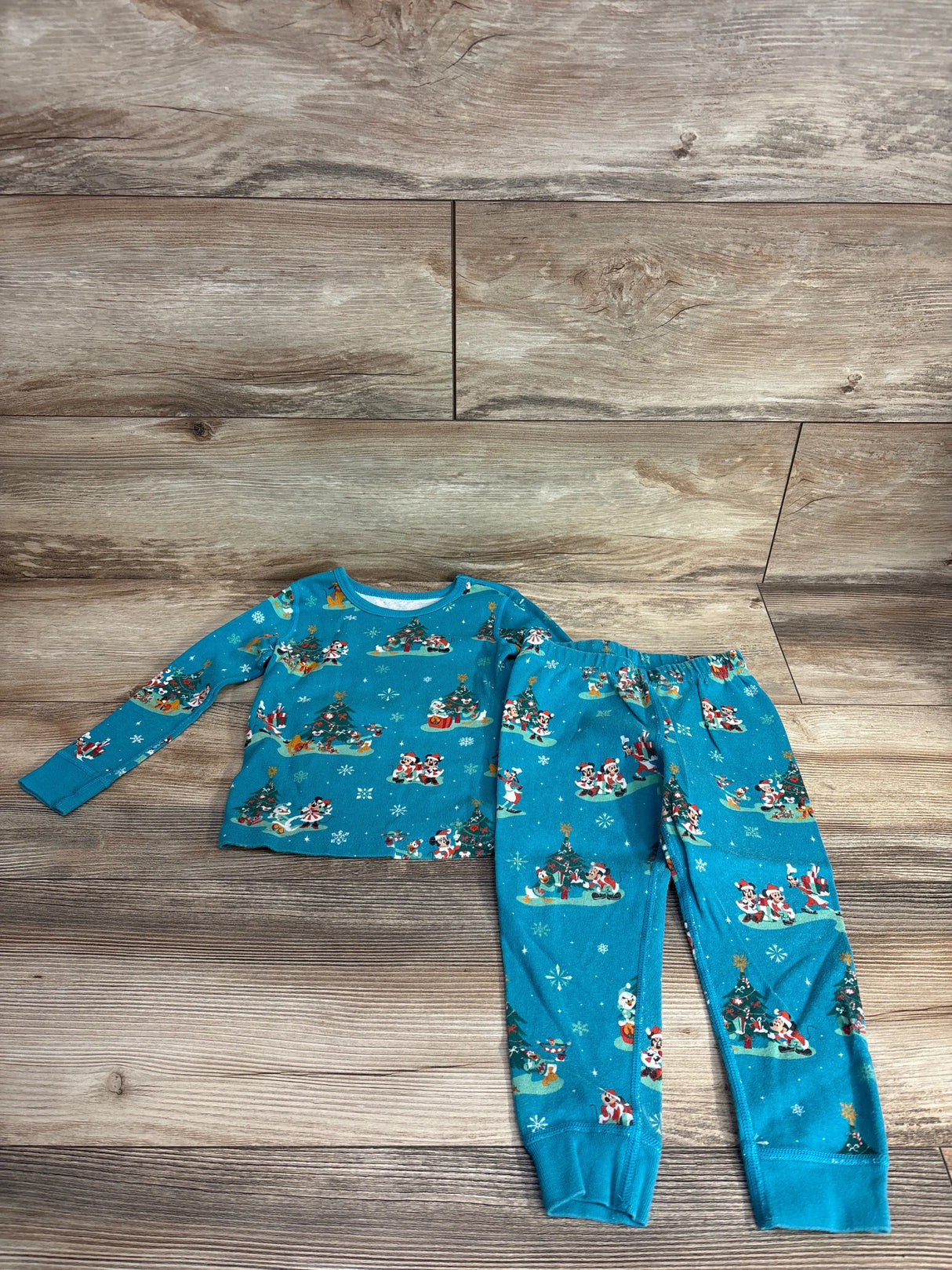 Disney Store 2pc Mickey Mouse Christmas Pajama Set Light Blue sz 3T